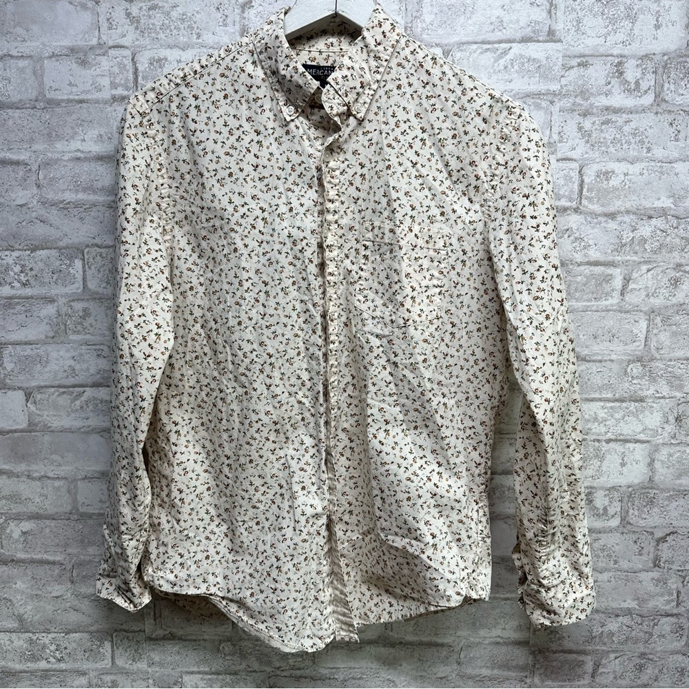 J. Crew Mercantile Flex floral button down shirt men’s medium cotton ivory pink